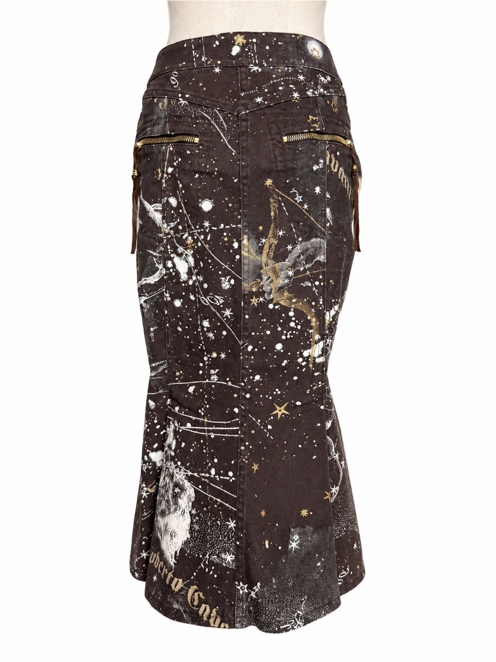 Vintage Roberto Cavalli Constellation Zodiac Print Midi Skirt – Brown, Size S - Picture 2 of 9